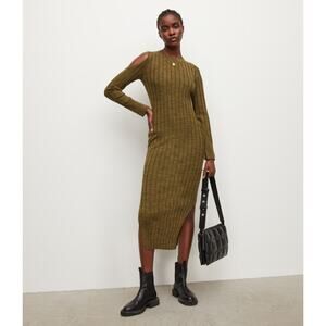 ALLSAINTS Daina Ribbed Cut Out 100% Merino Wool Sweater Midi Dress Large